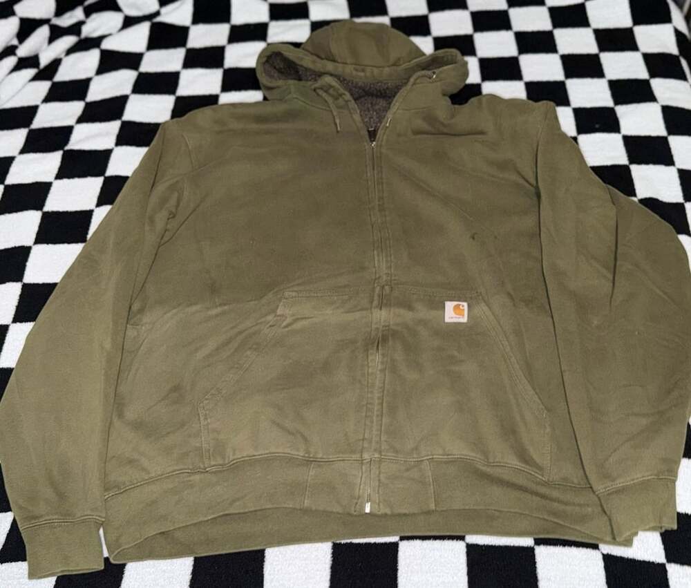 Carhartt Full Zip Sherpa Lined Hooded Sweatshirt Olive Green Men's 2XL
